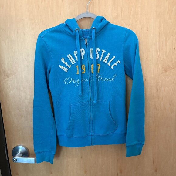 Aeropostale 1987 Original Brand Blue Zip-Up Hoodie Size Small - Picture 1 of 5